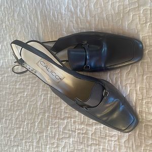 CALICO navy leather sling backs, size 10